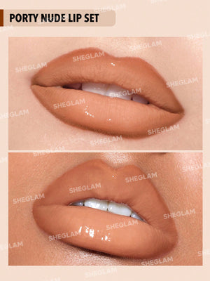 תוחם רך של גלאם שפתיים משנות ה-90 ו-Lip Duo Set-Pouty Nude Lip Set